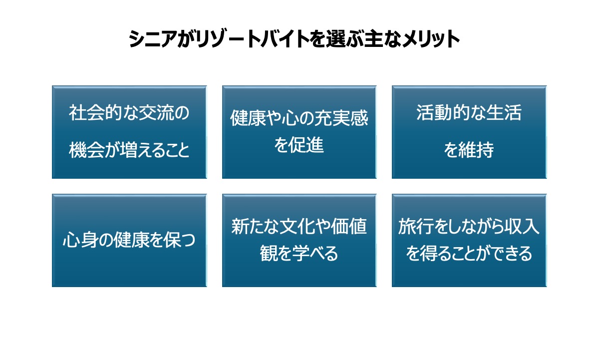 シニア年代の方々にとって、リゾートバイトは良い選択肢になるでしょう。